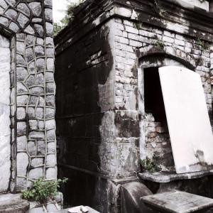 Bricks and marble marker have fallen away