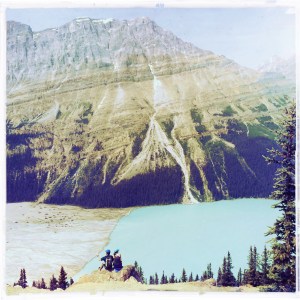 Hikers take in the views at Peyto Lake