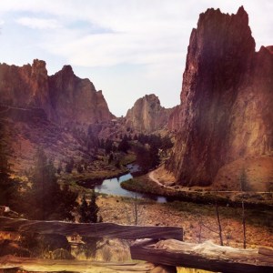Smith Rock jutting out of the high desert.