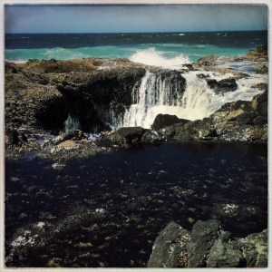 Thor's Well fills and empties as the tide comes in.